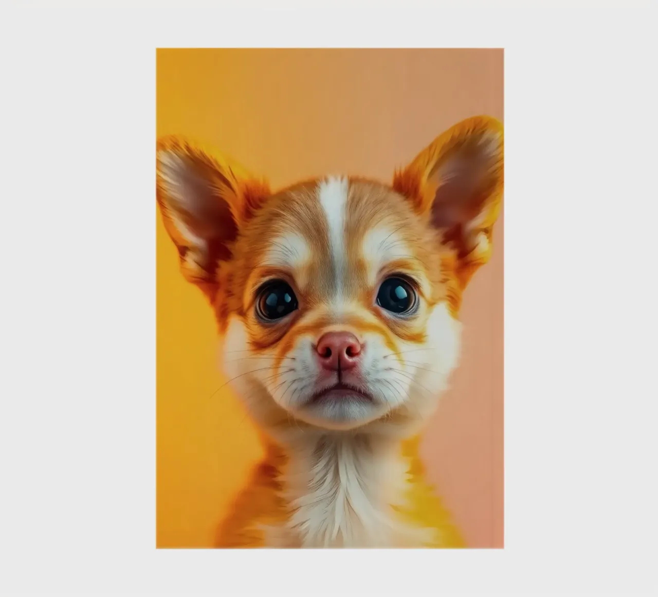 Un chiot chihuahua mignon avec de grands yeux pose sur un fond d'écran vibrant. carnet de notes de DesignDoodle