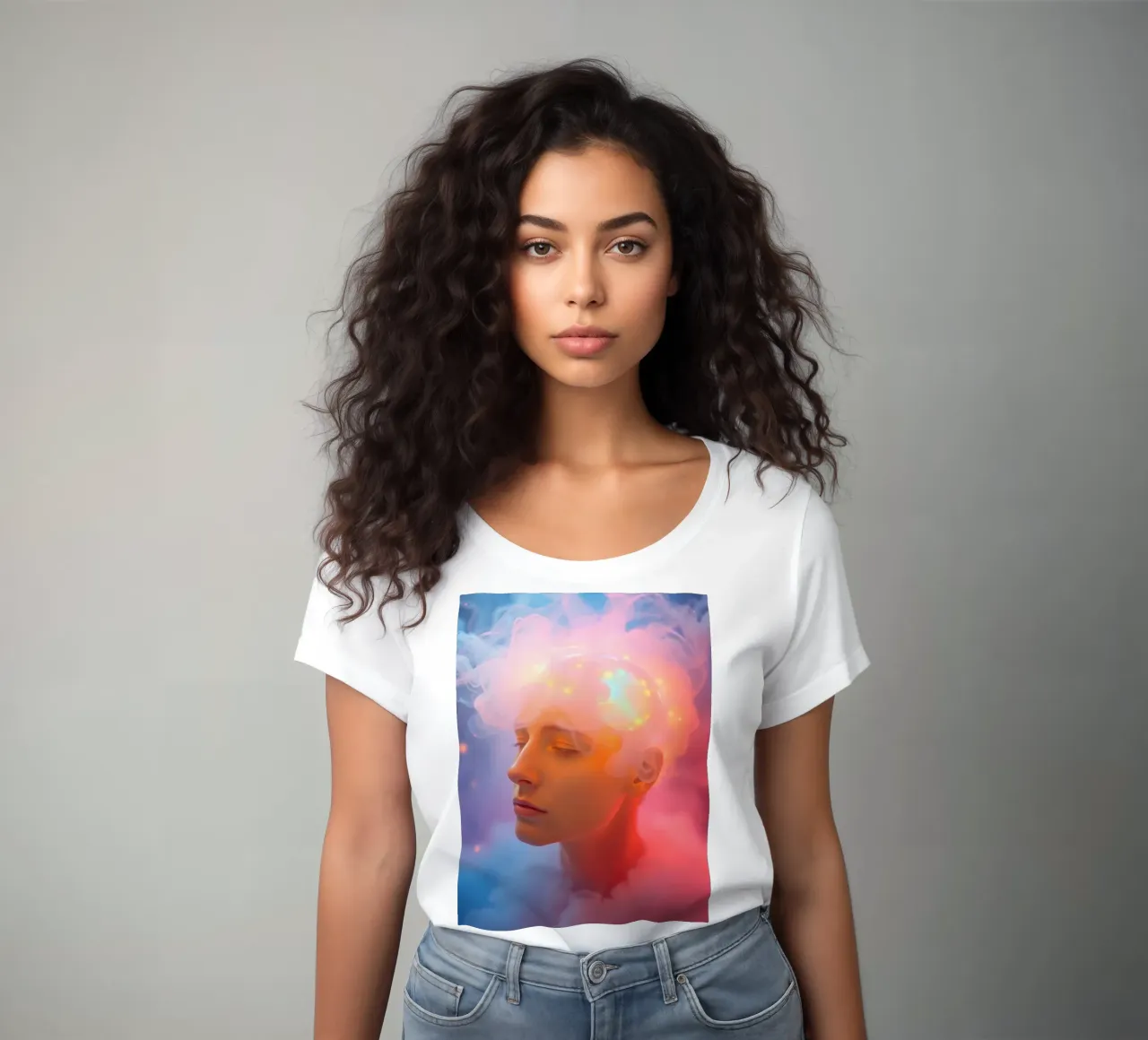 Creative representation of a person with glowing brain women's fitted t-shirt by DesignDoodle