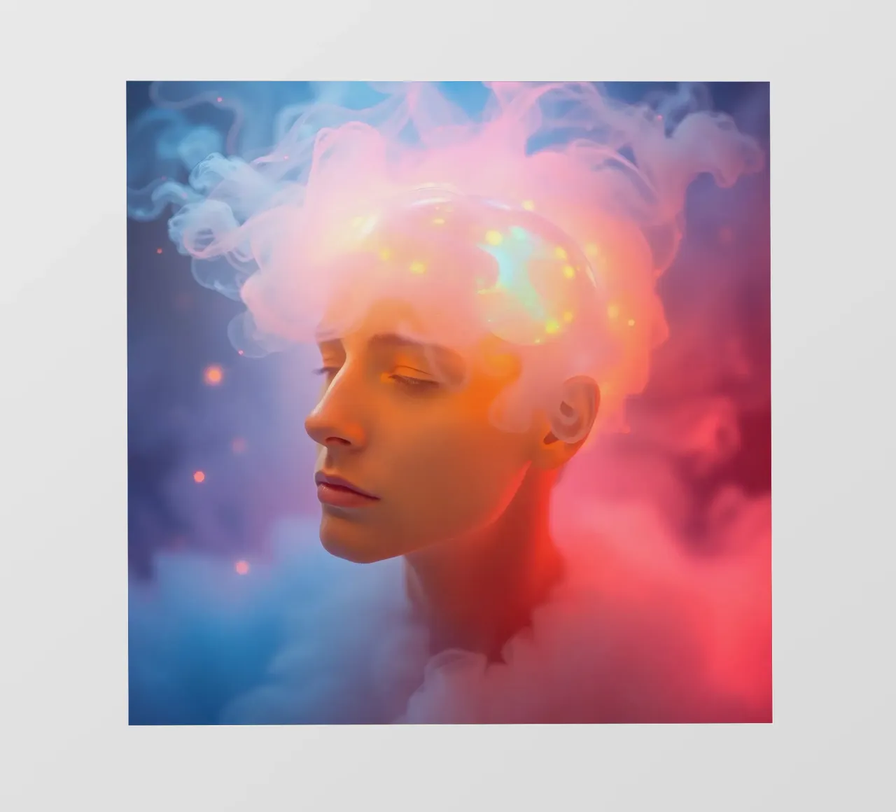 Rappresentazione creativa di una persona con il cervello luminoso telo in pvc da DesignDoodle