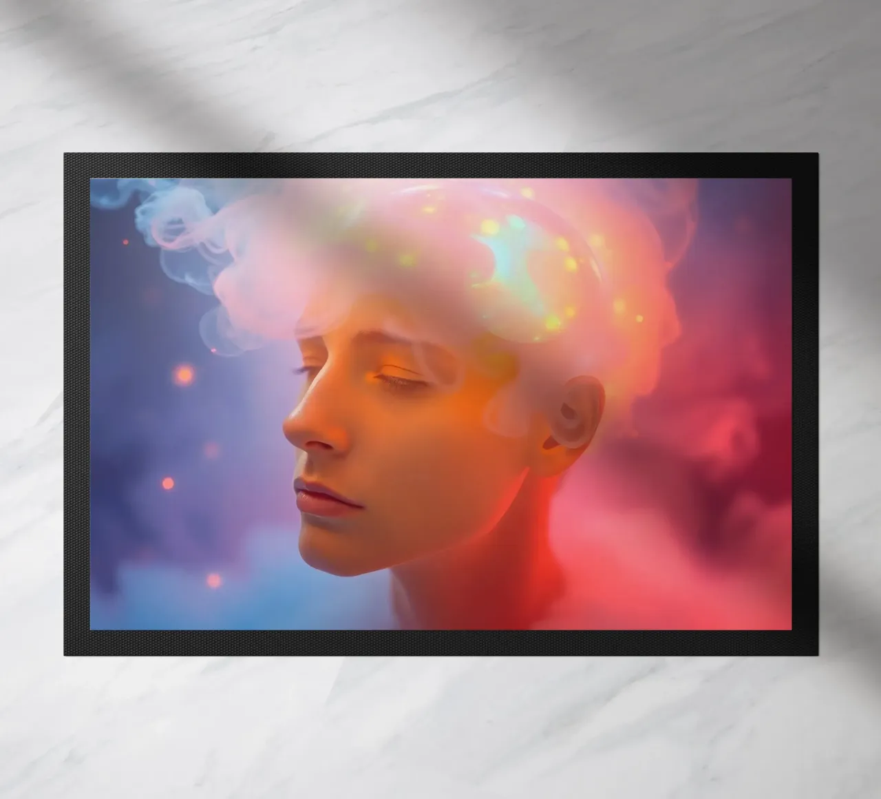 Creative representation of a person with glowing brain doormat by DesignDoodle