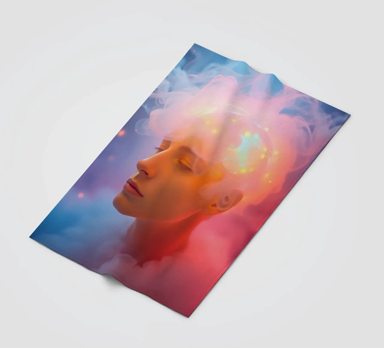 Creative representation of a person with glowing brain fleece blanket by DesignDoodle