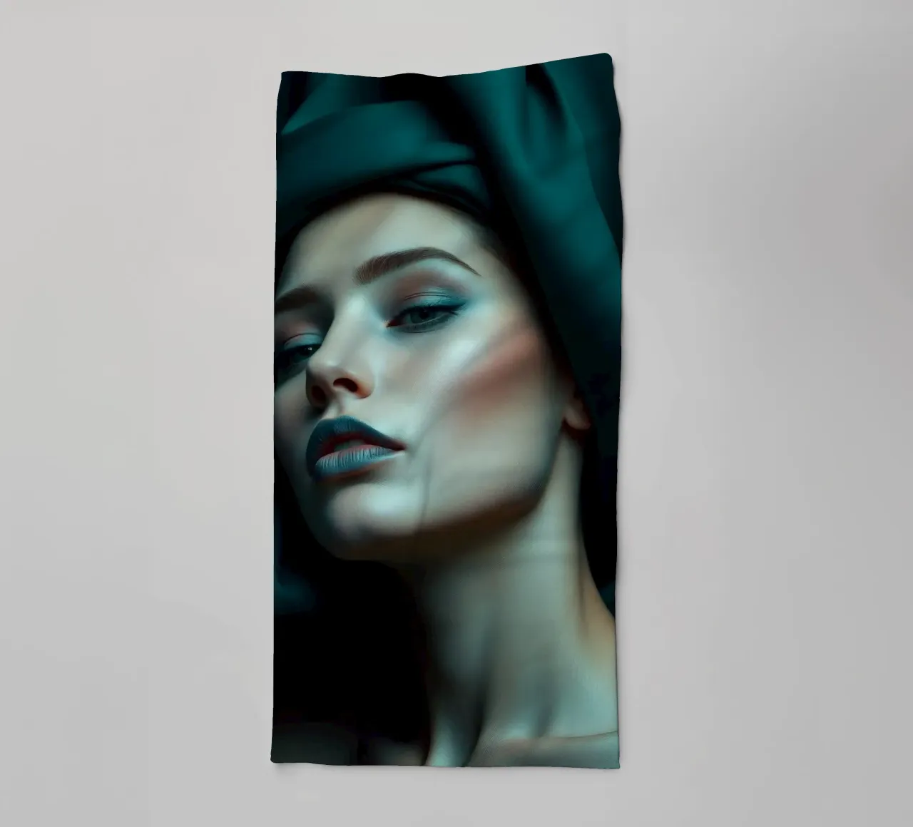 a woman with draped fabric creating an elegant look towel by DesignDoodle