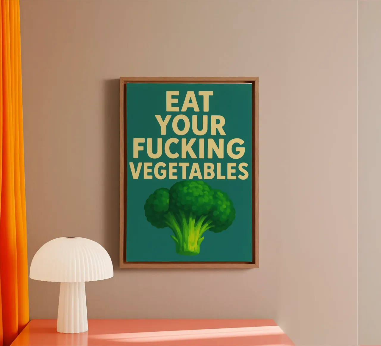Broccoli Funny Kitchen tela con Cornice a cassetta da the gan gan