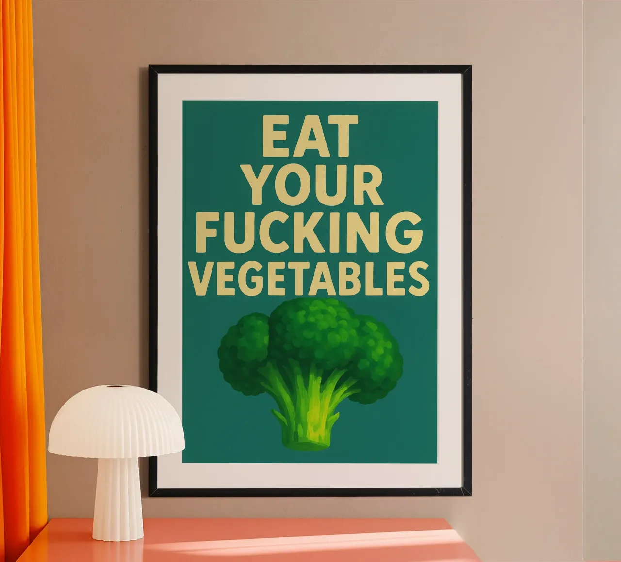 Broccoli Funny Kitchen poster con telaio in legno da the gan gan