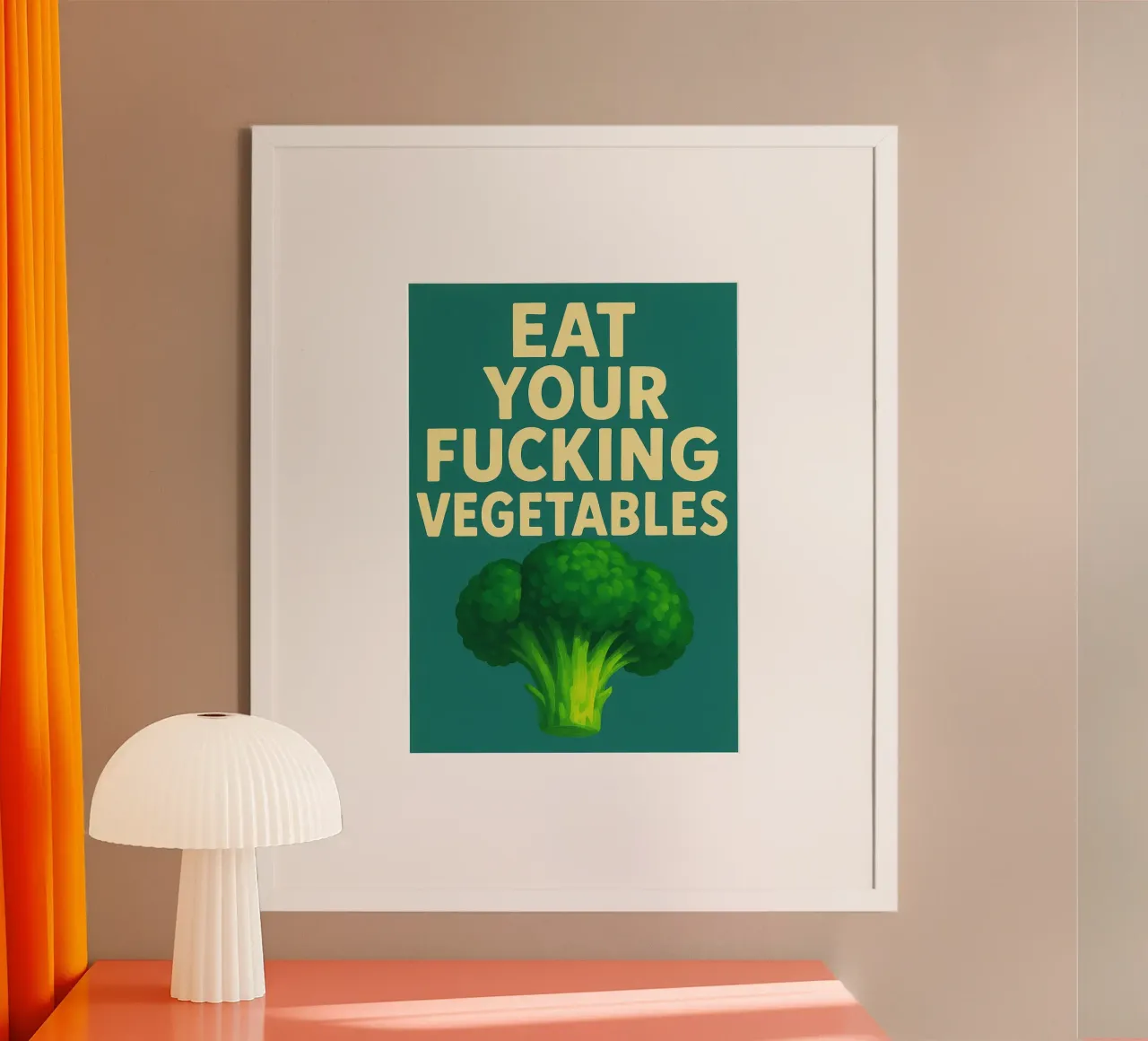 Broccoli Funny Kitchen poster con telaio in legno da the gan gan
