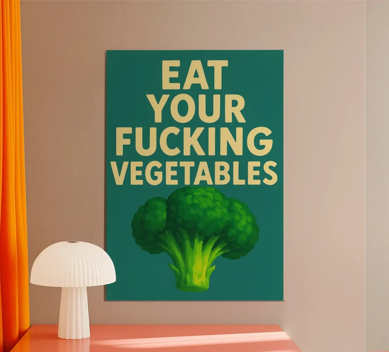 Broccoli Funny Kitchen poster con telaio in legno da the gan gan