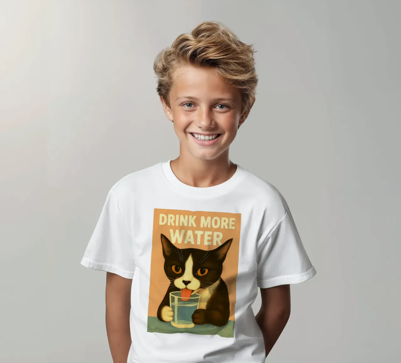 Bere più acqua Gatto t-shirt bambini da the gan gan