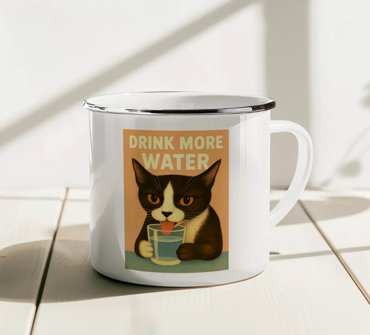 Bere più acqua Gatto tazza in smalto da the gan gan