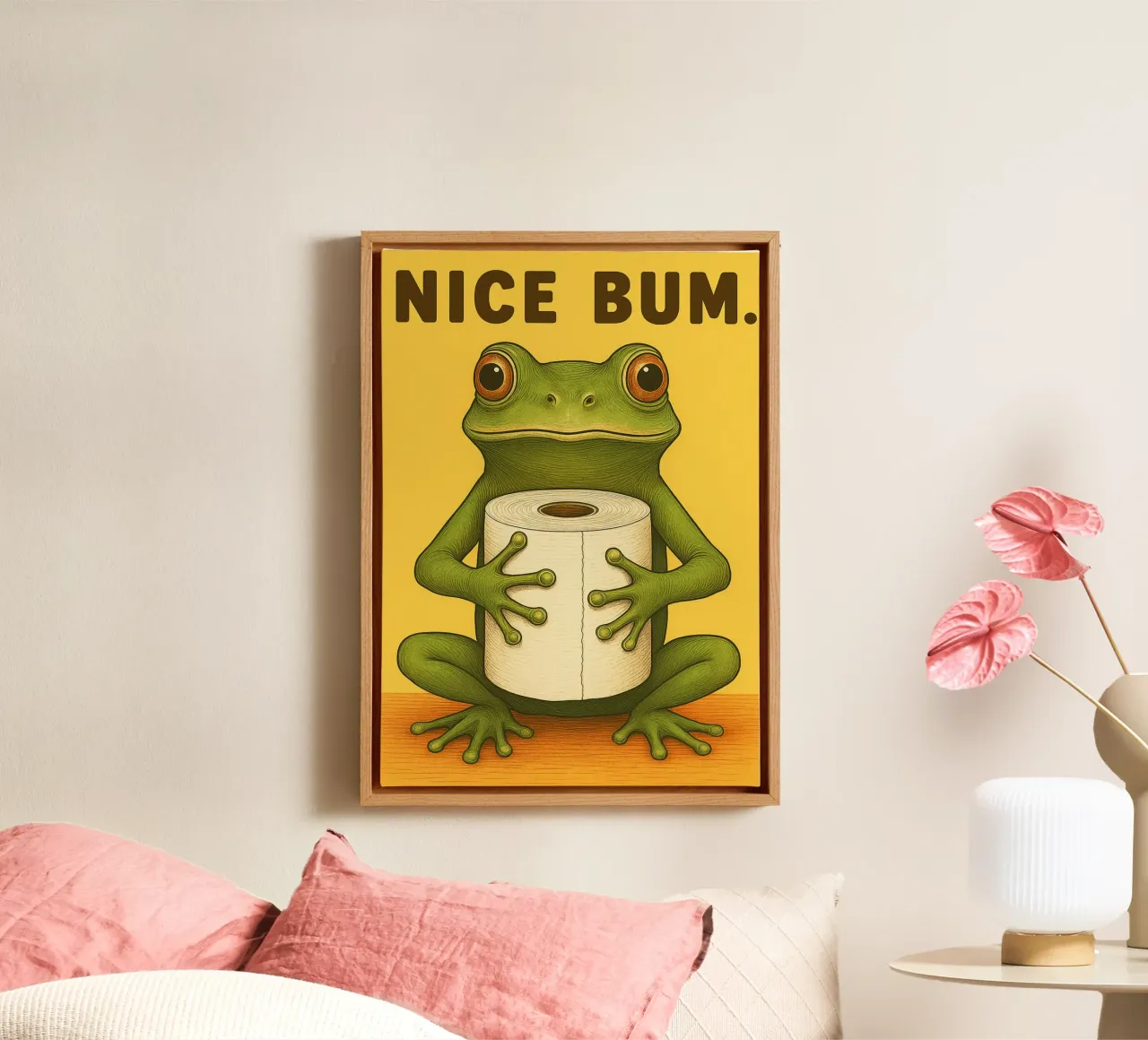 Frog Nice Bum Funny Bathroom Humor canvas with Floater frame by the gan gan