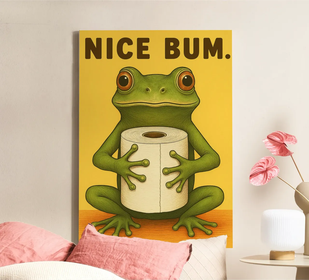 Frog Nice Bum Funny Bathroom Humor canvas with Floater frame by the gan gan
