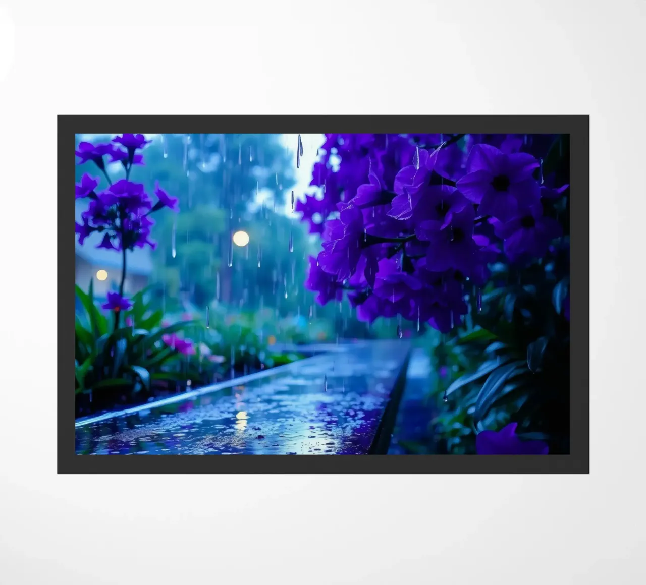 fiori viola circondati da gocce di pioggia, in una tranquilla zerbino da DesignDoodle