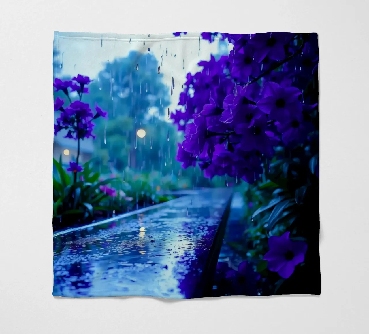 fiori viola circondati da gocce di pioggia, in una tranquilla coperta in pile da DesignDoodle