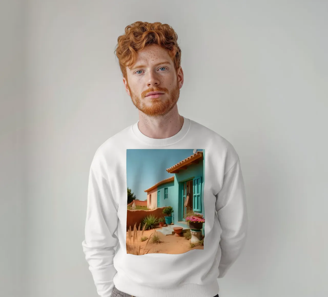 Casa dai colori vivaci con giardino in un soleggiato paesaggio desertico felpa da DesignDoodle
