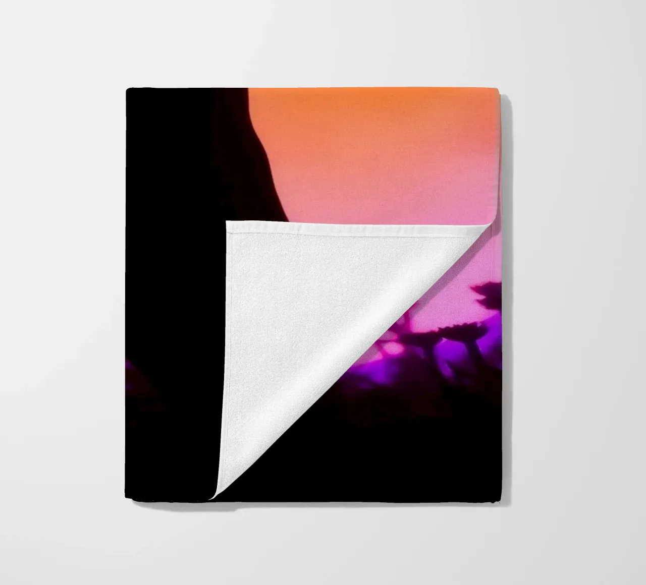 Silhouette of a woman in a hat, sunset with flying insects beach towel by DesignDoodle