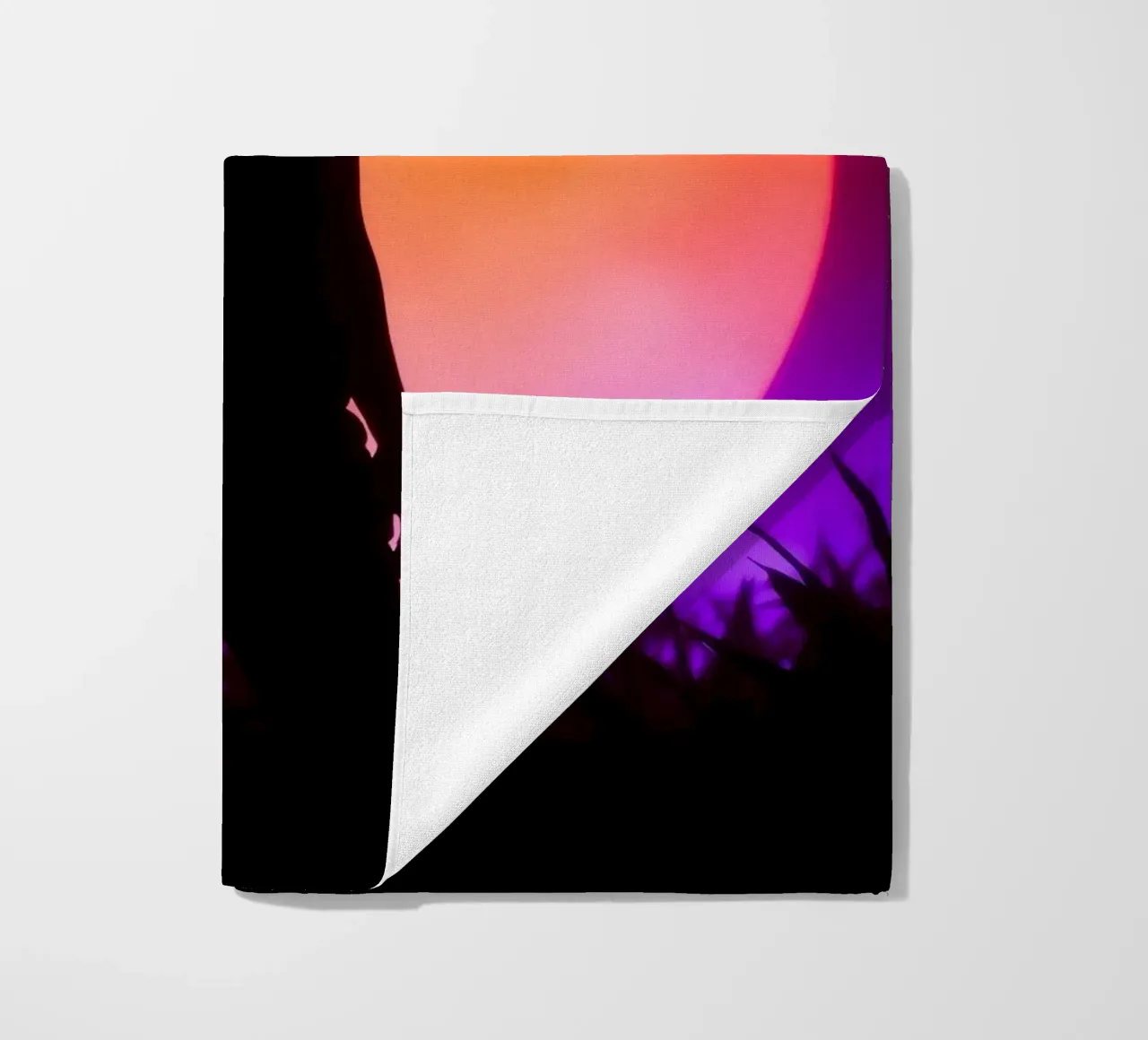 Silhouette of a woman in a hat, sunset with flying insects beach towel by DesignDoodle