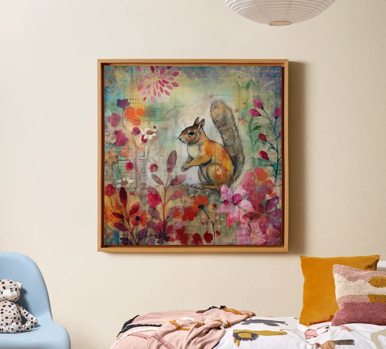 Eekhoorn Late Zomer Wilde Dieren Kleurrijke Gemengde Media Kunst canvas met Baklijst van Andrea Haase Modern Home