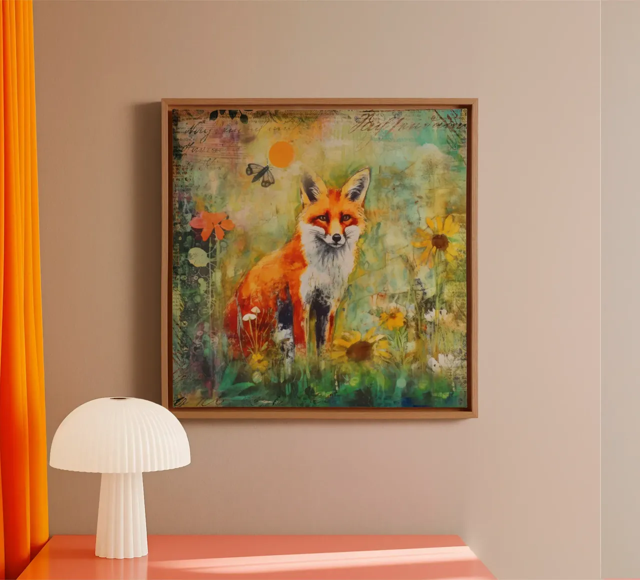 Fuchs Spätsommer Wildtiere Bunte Mischtechnik Kunst Leinwand mit Schattenfugenrahmen von Andrea Haase Modern Home