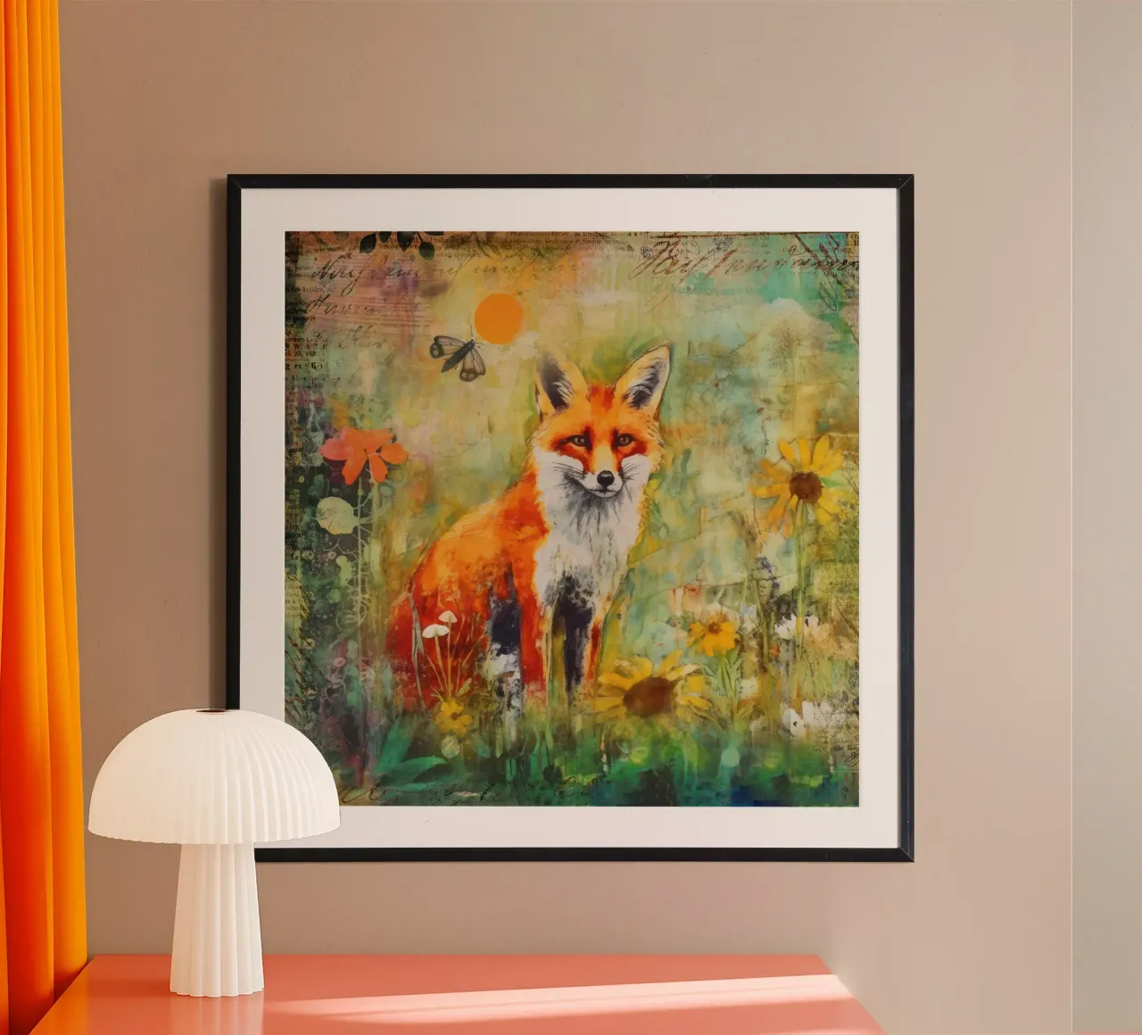 Fuchs Spätsommer Wildtiere Bunte Mischtechnik Kunst Poster von Andrea Haase Modern Home