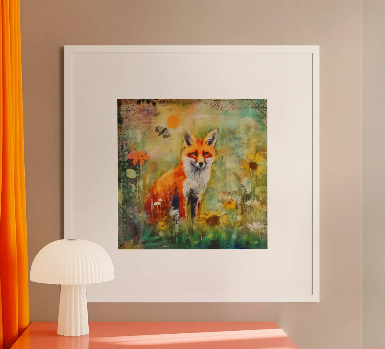 Fuchs Spätsommer Wildtiere Bunte Mischtechnik Kunst Poster von Andrea Haase Modern Home