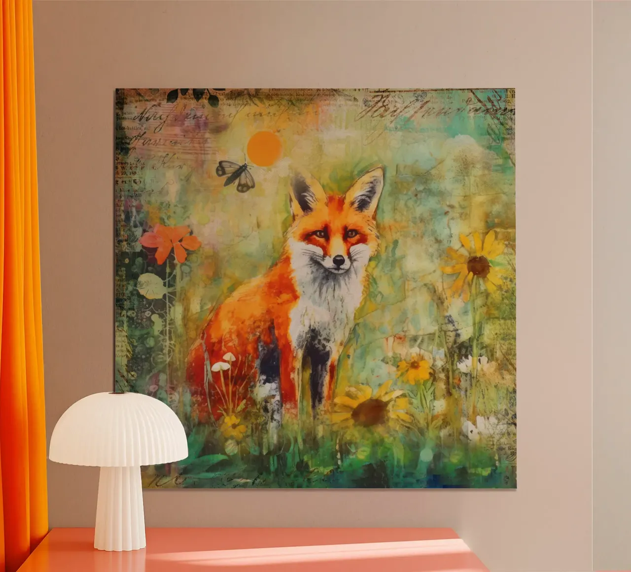 Fuchs Spätsommer Wildtiere Bunte Mischtechnik Kunst Poster von Andrea Haase Modern Home