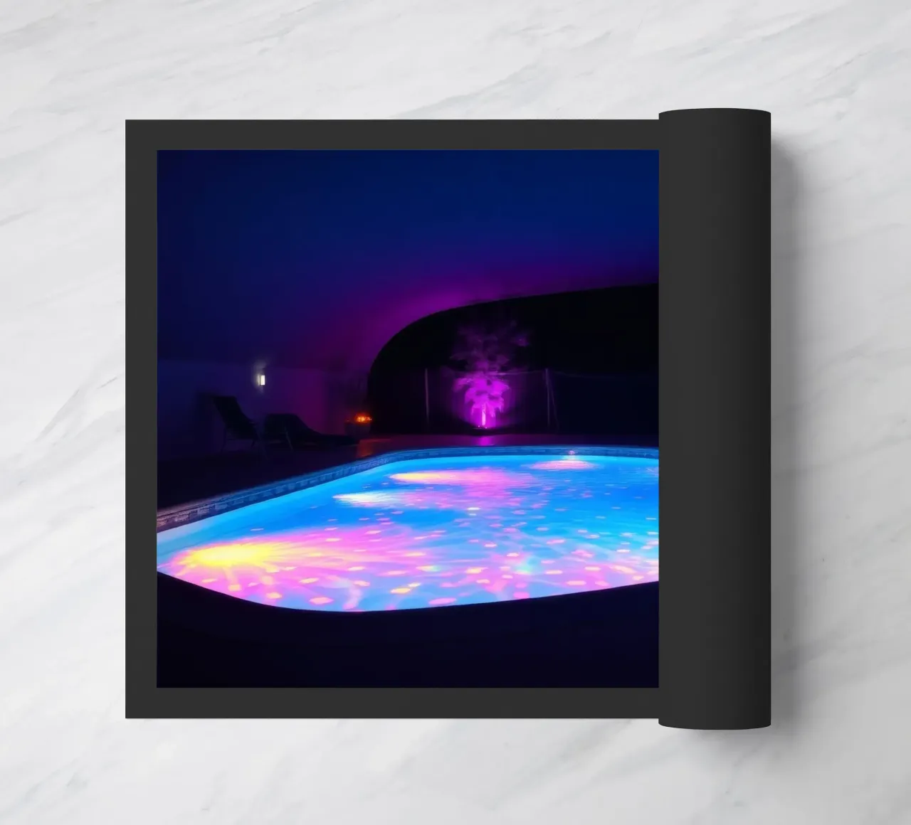 riflessi di luce intorno ad una piscina in una notte accogliente zerbino da DesignDoodle