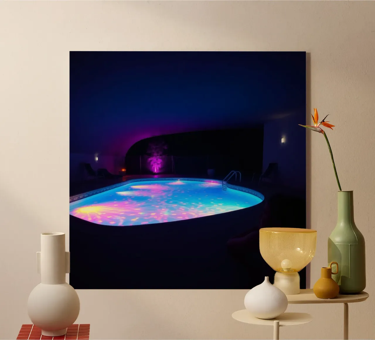 riflessi di luce intorno ad una piscina in una notte accogliente plexiglass da DesignDoodle