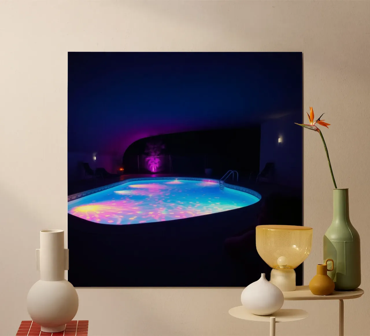 riflessi di luce intorno ad una piscina in una notte accogliente carta hahnemühle da DesignDoodle