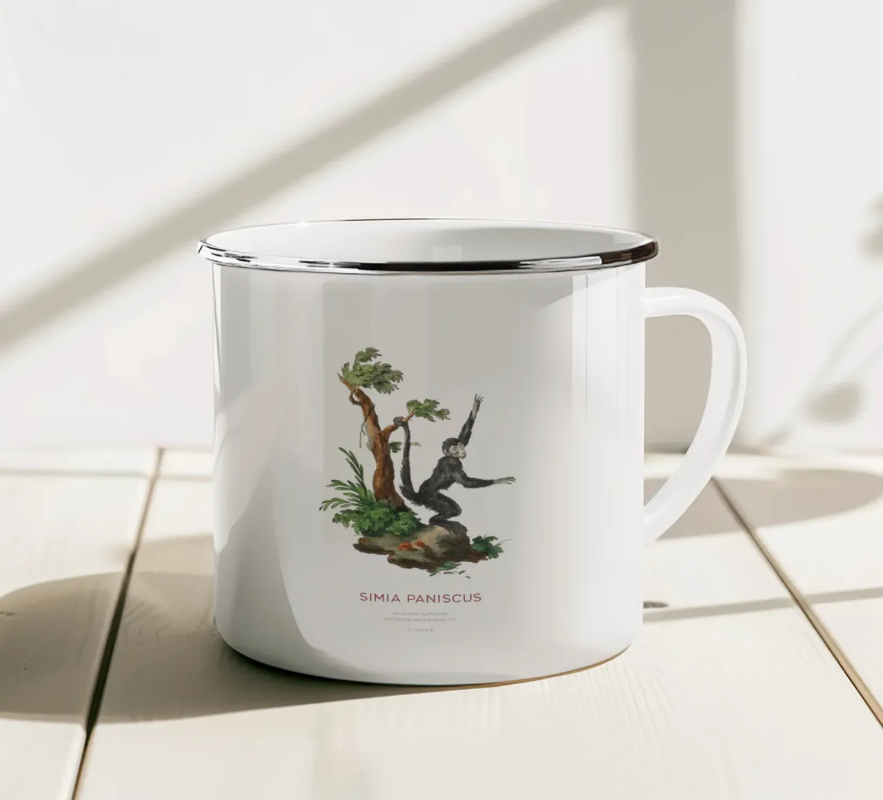Scimmia ragno o Simia paniscus tazza in smalto da Vintagrafica