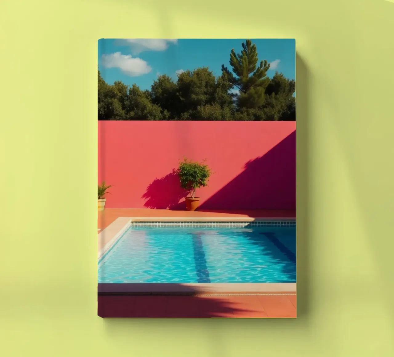 Piscine bleu vif entourée de verdure et d'un mur rose carnet de notes de DesignDoodle