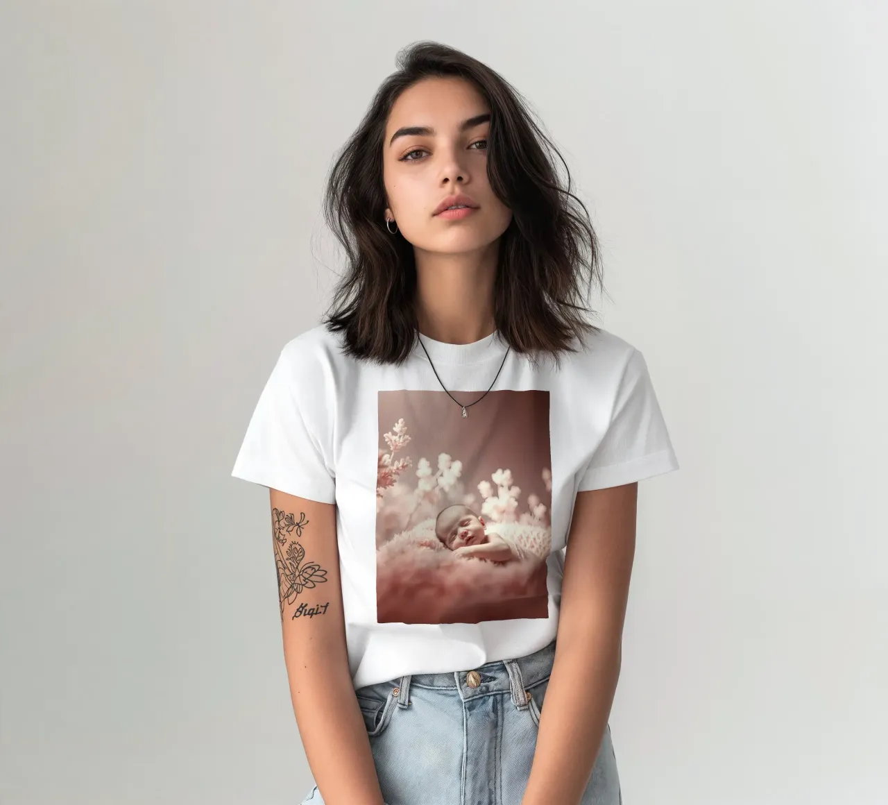 Neonato che dorme serenamente su una morbida coperta t-shirt da DesignDoodle