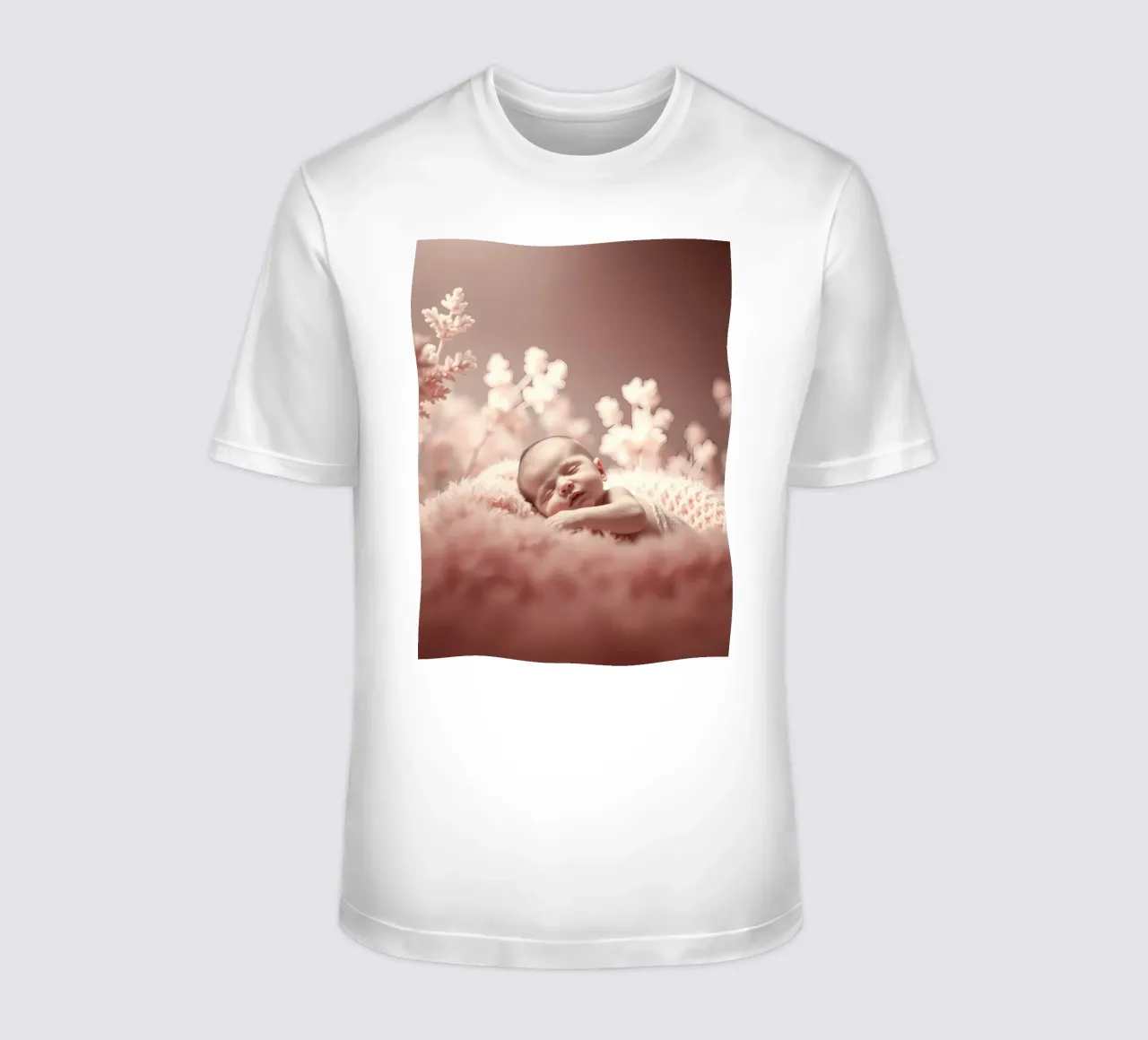 Neonato che dorme serenamente su una morbida coperta t-shirt da DesignDoodle