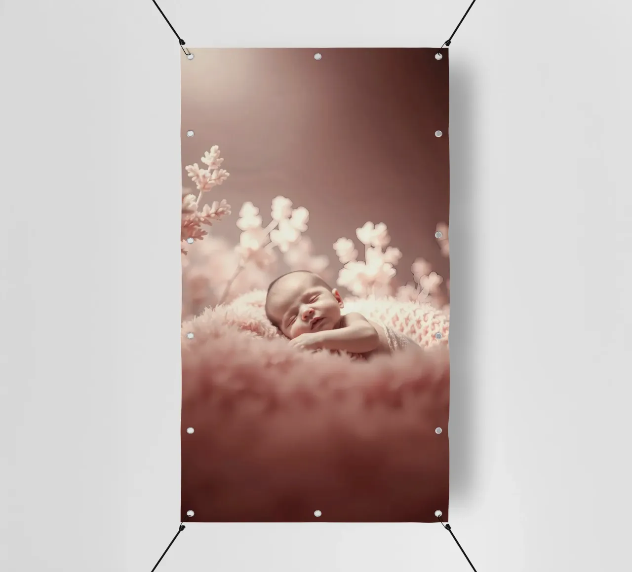 Neonato che dorme serenamente su una morbida coperta telo in pvc da DesignDoodle