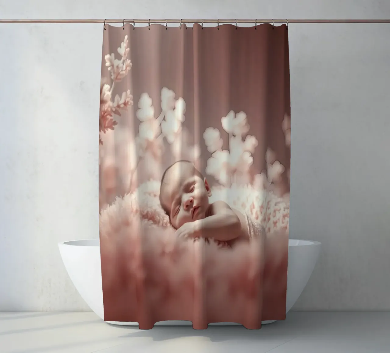 Neonato che dorme serenamente su una morbida coperta tenda da doccia da DesignDoodle