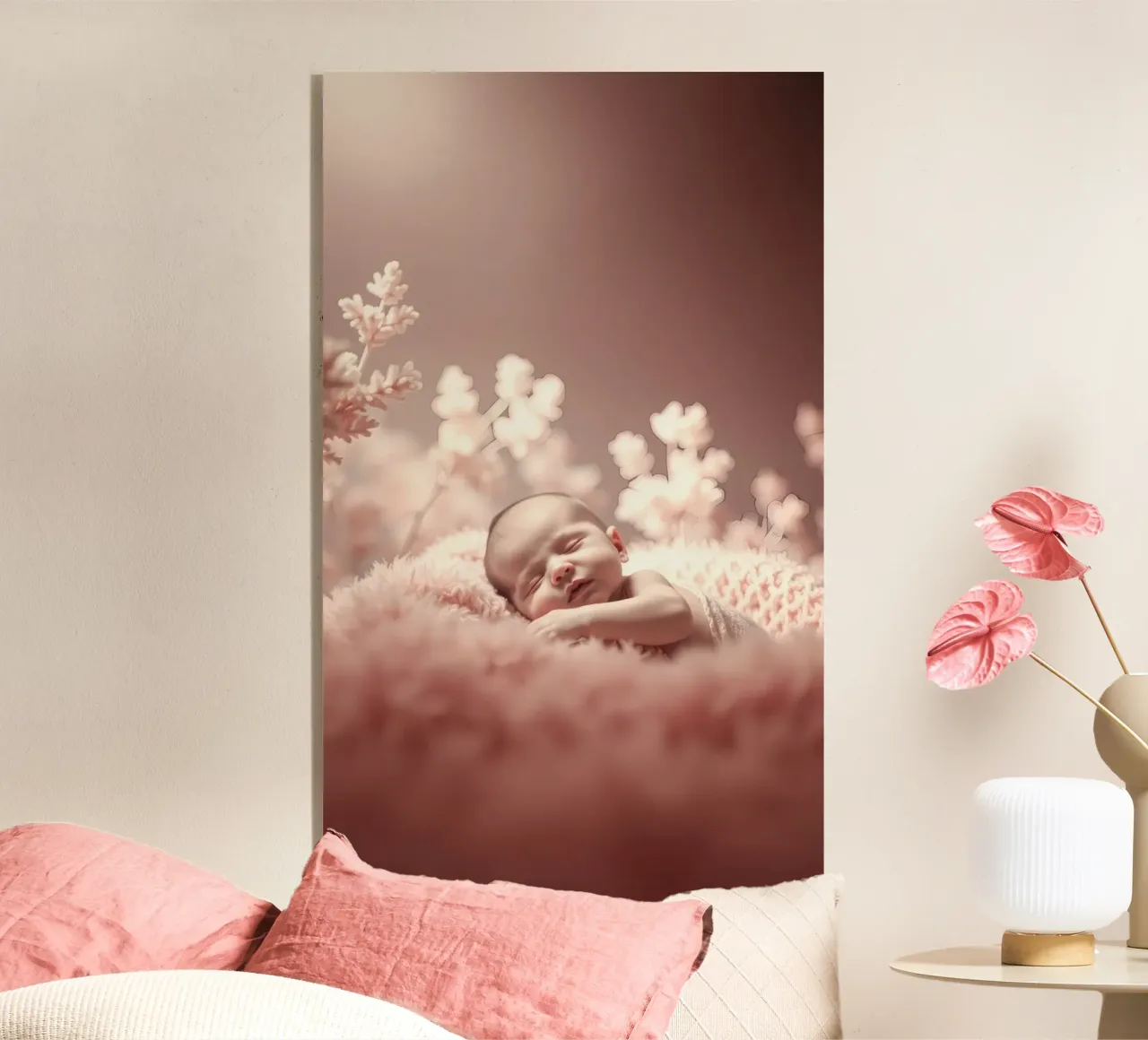 Neonato che dorme serenamente su una morbida coperta plexiglass da DesignDoodle