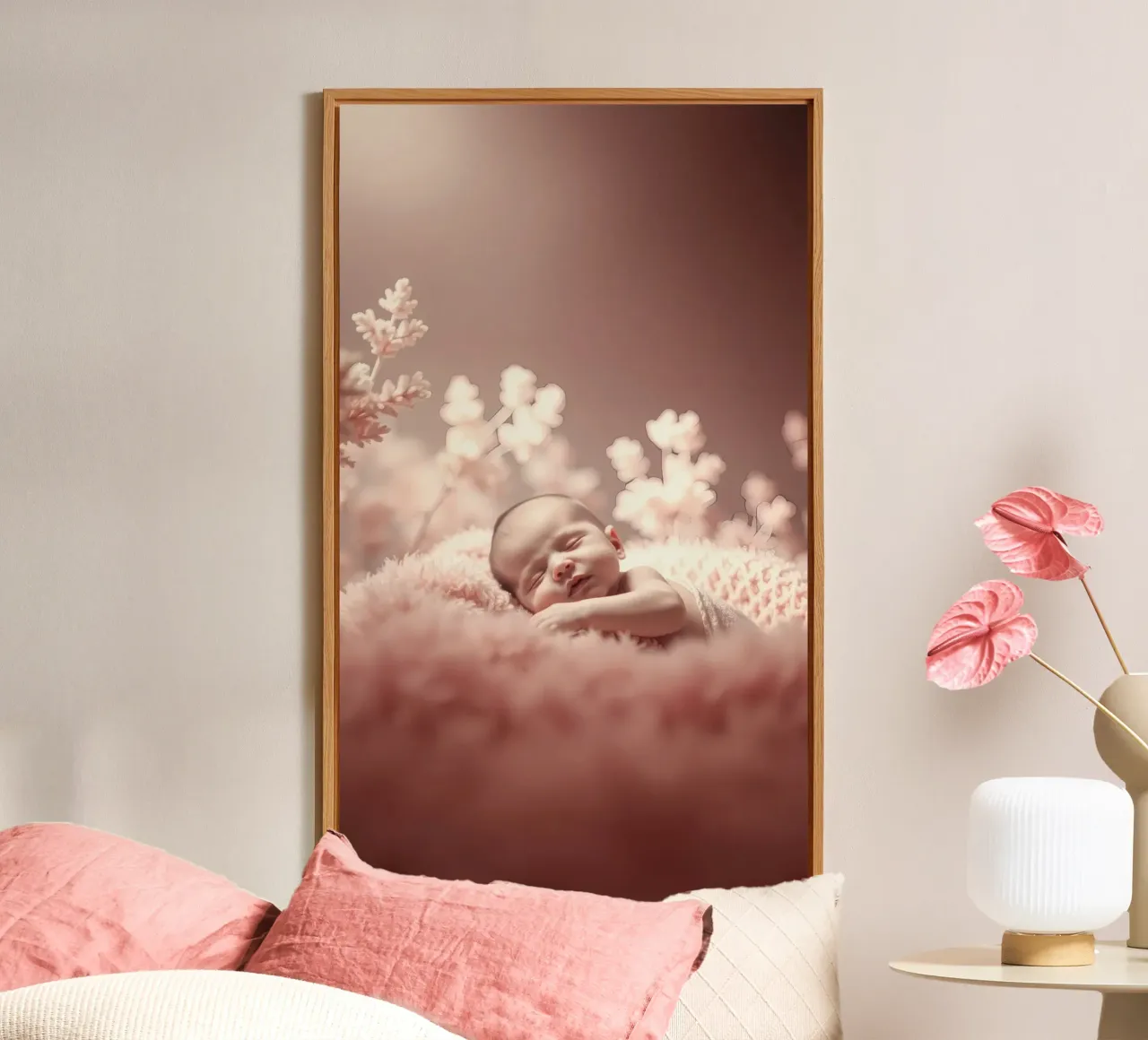 Neonato che dorme serenamente su una morbida coperta alluminio dibond da DesignDoodle