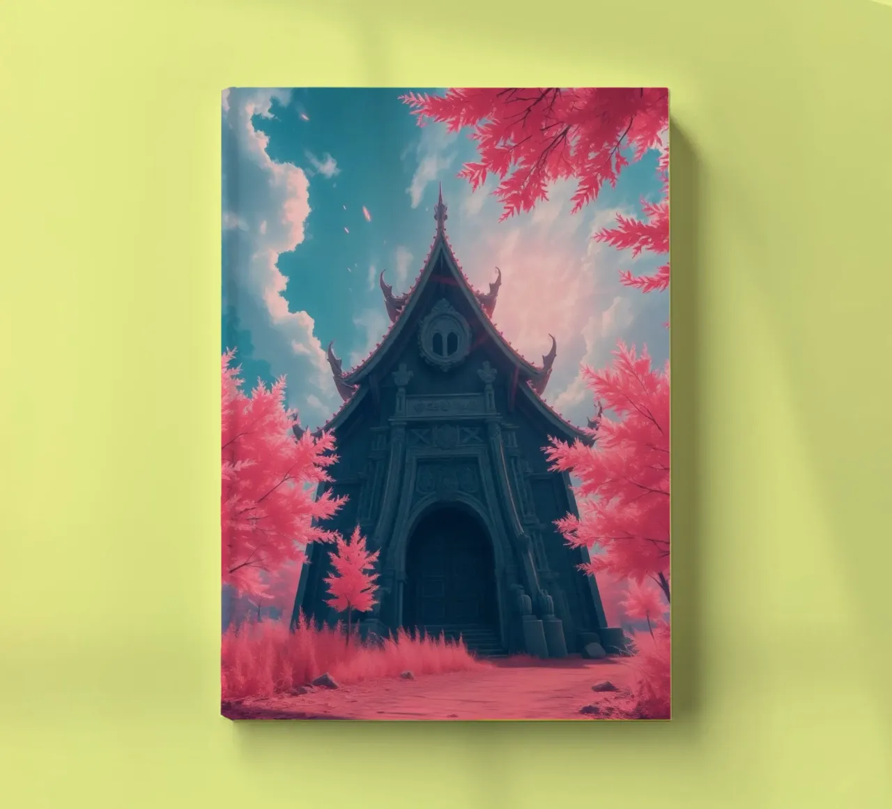 structure with ornate architecture surrounded by pink trees notebook by DesignDoodle