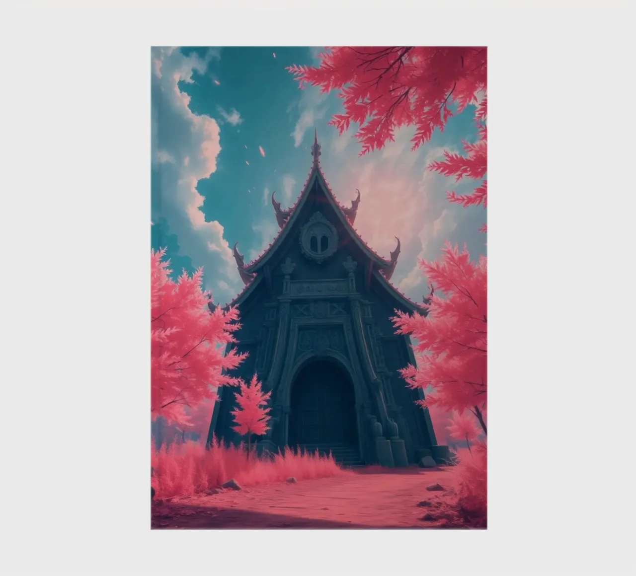 structure with ornate architecture surrounded by pink trees notebook by DesignDoodle