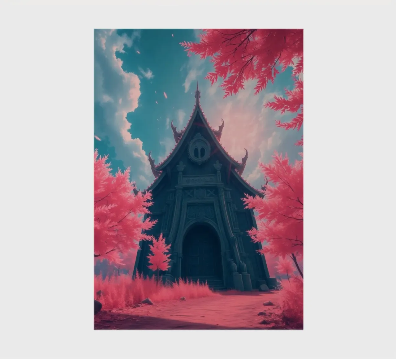 structure with ornate architecture surrounded by pink trees notebook by DesignDoodle