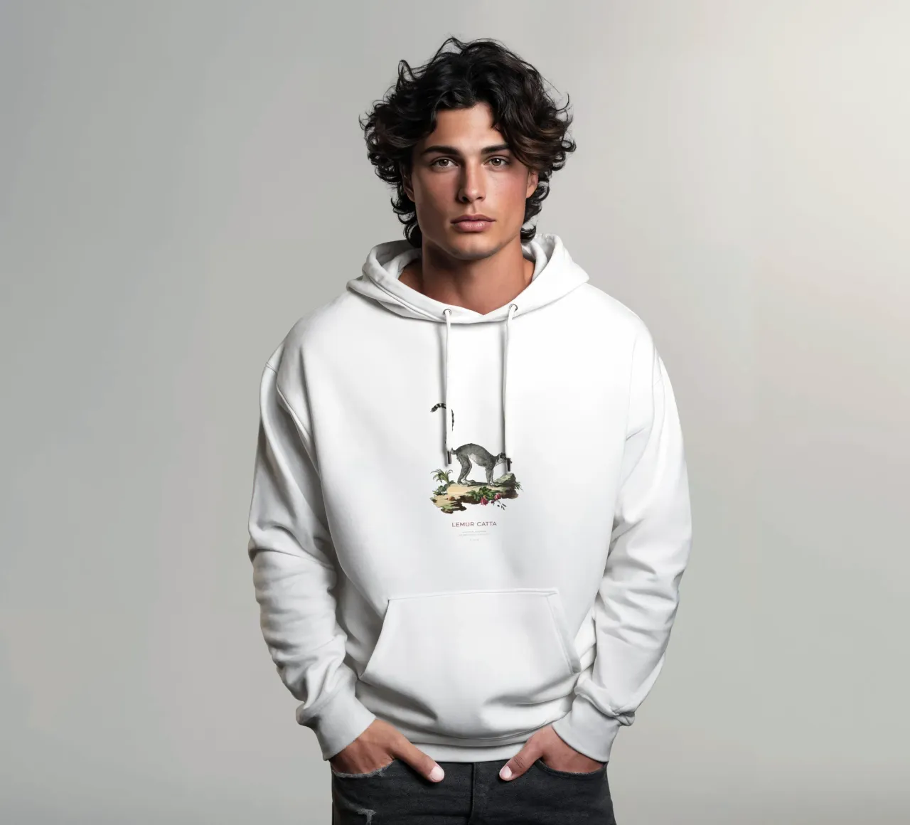 Lemure dalla coda ad anelli in stile vintage felpa con cappuccio da Vintagrafica