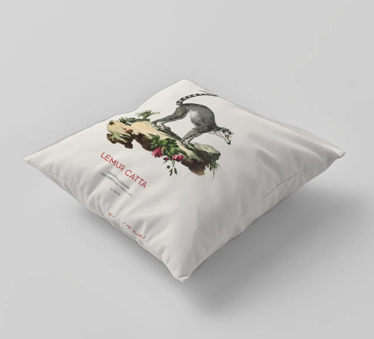 Lemure dalla coda ad anelli in stile vintage cuscino da Vintagrafica