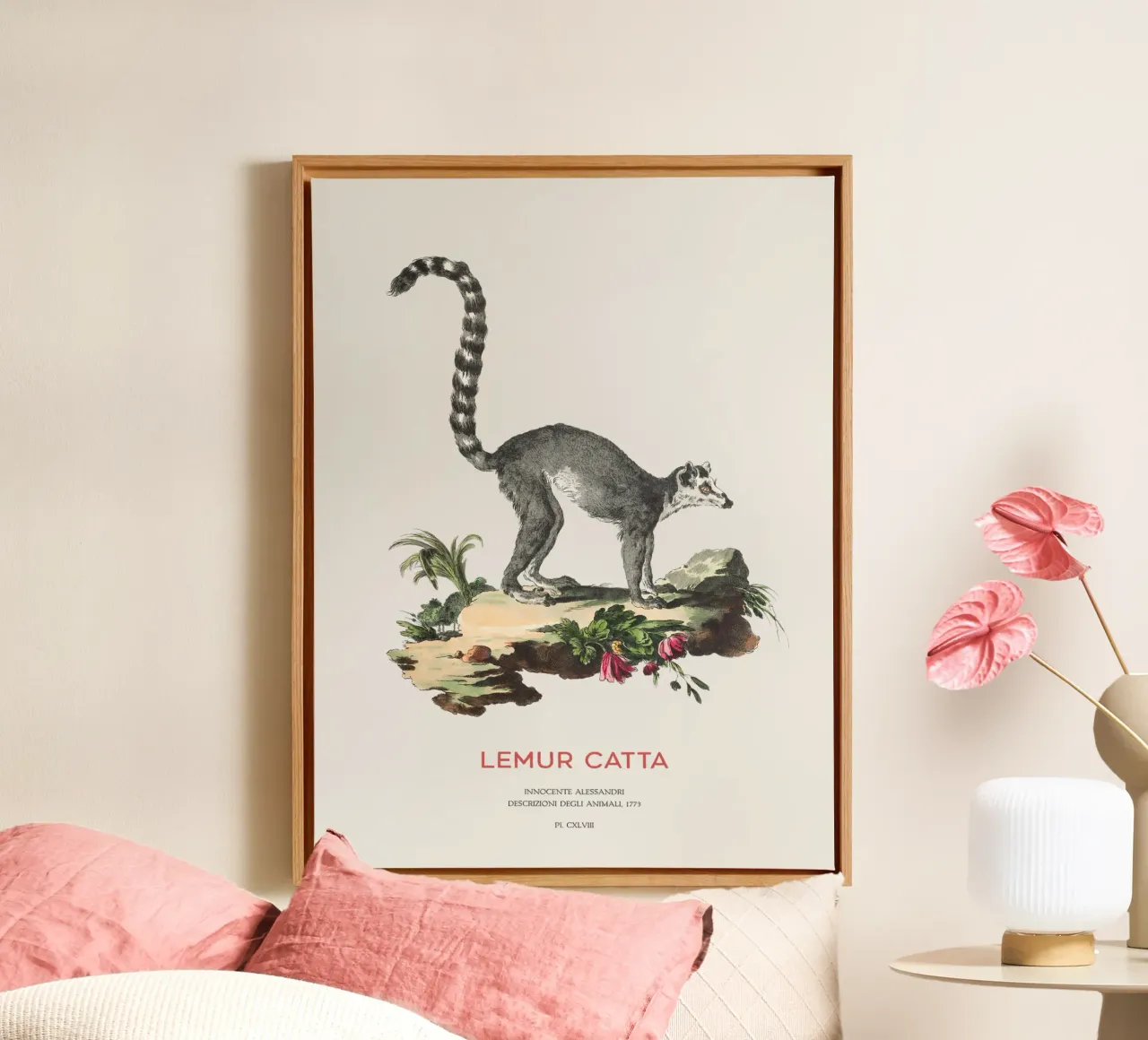 Ring-tailed lemur in Vintage Style canvas by Vintagrafica
