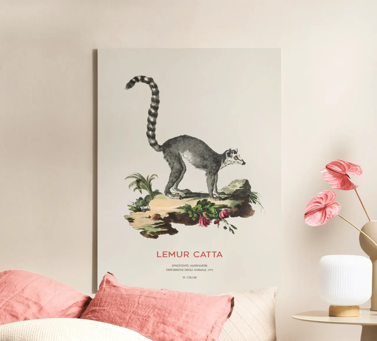 Ring-tailed lemur in Vintage Style canvas by Vintagrafica