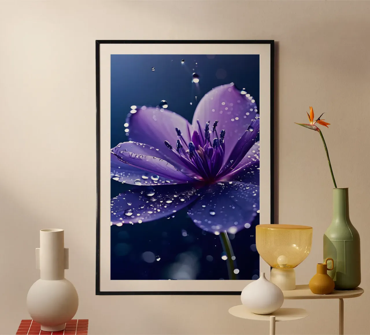 Blume im Regen 2 poster con telaio in alluminio da kosinsart.gallery