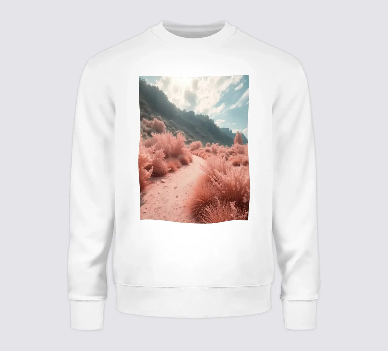 Sentiero attraverso un paesaggio surreale di fogliame rosa felpa da DesignDoodle