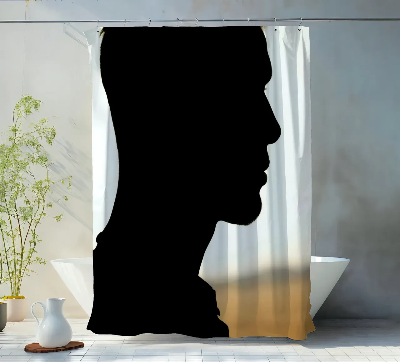 Profilo di una persona su uno sfondo luminoso tenda da doccia da DesignDoodle