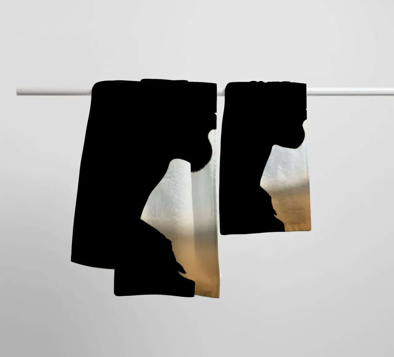 Profile silhouette of a person against a bright background towel by DesignDoodle