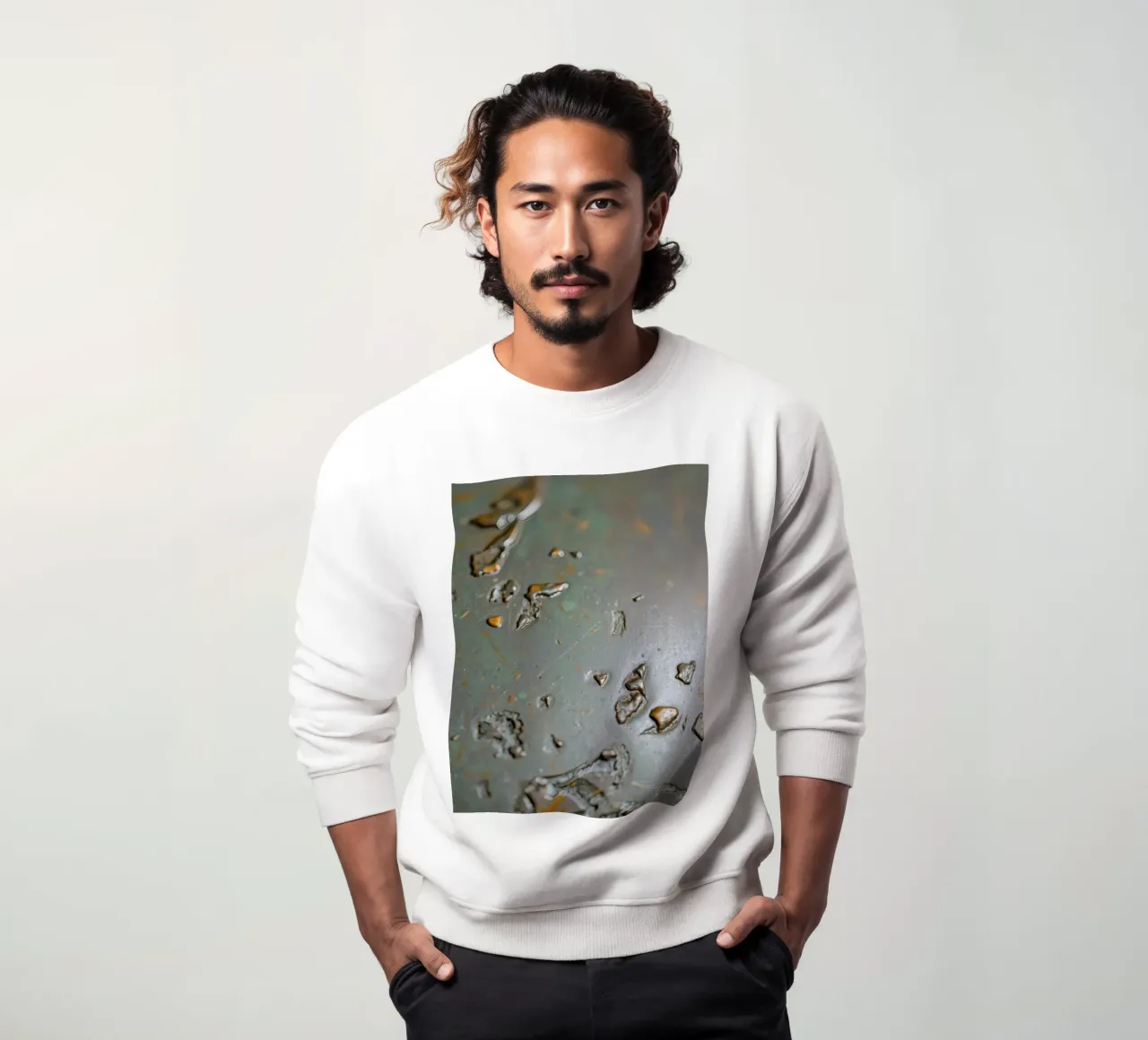 textured metal surface showcasing rust and corrosion pattern sweatshirt by DesignDoodle