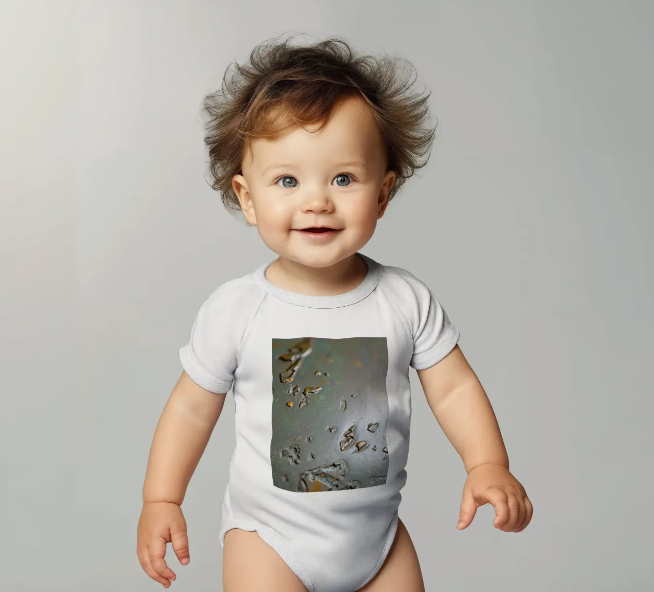 textured metal surface showcasing rust and corrosion pattern short-sleeve baby romper by DesignDoodle