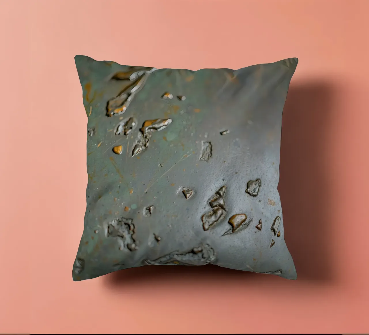 textured metal surface showcasing rust and corrosion pattern decorative cushion by DesignDoodle