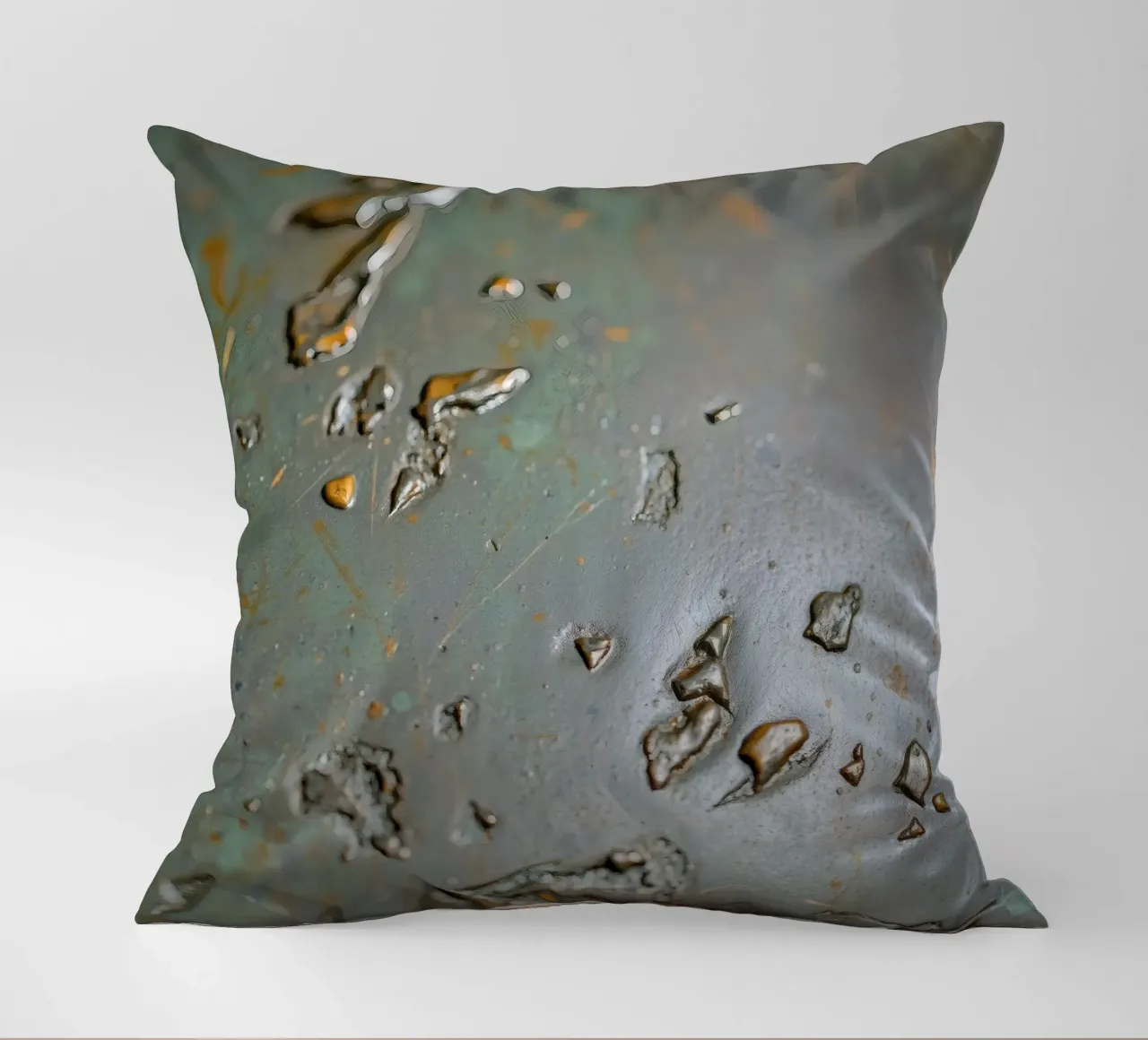 textured metal surface showcasing rust and corrosion pattern decorative cushion by DesignDoodle